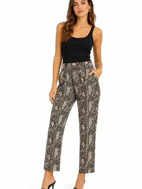 Free People Snake-Print Straight-Leg Pants in Black and Gray Women's Size 12